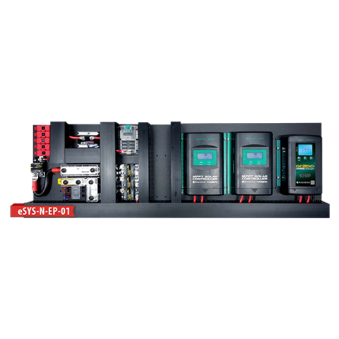 Enerdrive pre-wired power system with dual MPPT controllers and DC-DC charger on a mounting board