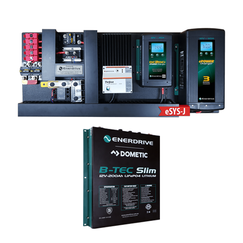 Enerdrive eSYSTEM DIY power kit with pre-wired AC and DC chargers and 200Ah slimline lithium battery