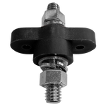 Black terminal feed-through connector with stainless steel 3/8-16 stud and two-hole mounting flange
