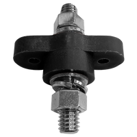 Black terminal feed-through connector with stainless steel 3/8-16 stud and two-hole mounting flange