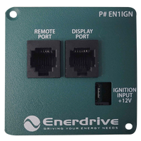Front view of Enerdrive ignition remote module featuring remote port, display port and 12V ignition input