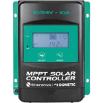 Front view of Enerdrive 10A MPPT solar charge controller showing LCD screen and control buttons