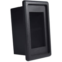 Black rocker switch end mounting panel with rectangular cutout and textured bezel