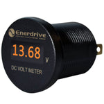 Round Enerdrive DC voltmeter with orange digital OLED display showing a 13.68V reading