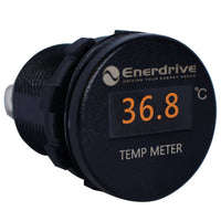 Round digital OLED temperature monitor with orange numeric display and threaded body for panel mounting