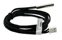Coiled 1m temperature sensor cable with stainless steel probe and white Molex connector