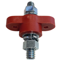 Red terminal feed-through connector with 3/8-16 stud for passing high-current cables through bulkheads
