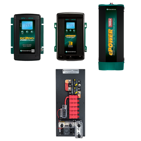 Enerdrive DIY kit including DC-DC charger, AC charger, 2600W inverter and pre-wired DC distribution board