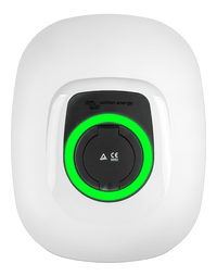 White front cover for EV charging station with illuminated green RGB LED status ring