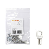10 pack of Exotronic 10mm2 tinned copper lugs with M8 stud hole in clear packaging with one loose lug