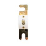 Top-down view of 150A ANL fuse with gold-plated terminals and white ceramic housing