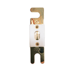 Top-down view of 200A ANL fuse with gold-plated terminals and ceramic housing