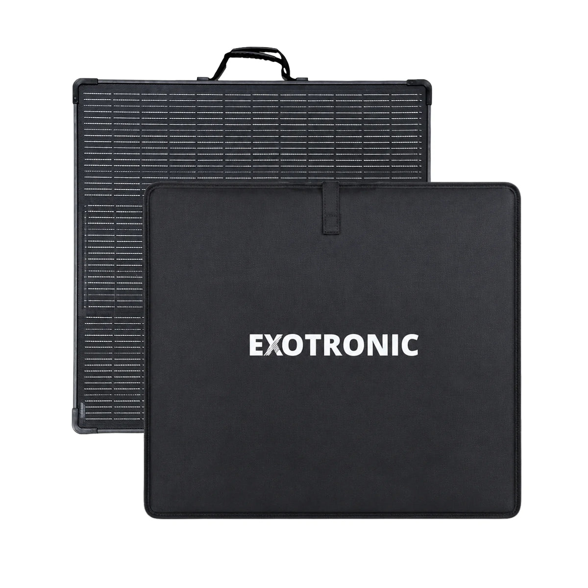 200W folding solar panel and protective carry bag with Exotronic branding