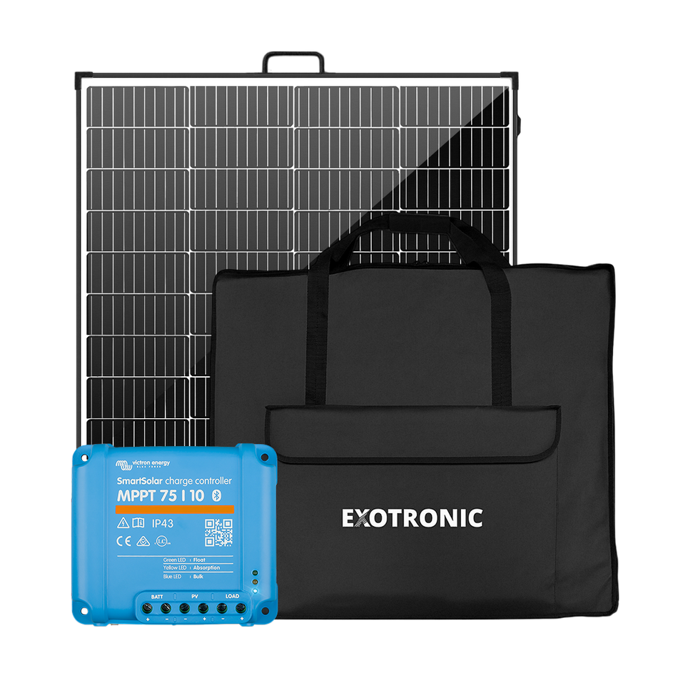 Exotronic 200W portable folding solar panel kit with Victron MPPT controller and bag