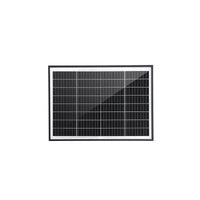 Front view of a 20W solar panel with black anodised aluminium frame and tempered glass