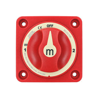 Red 3-position battery selector switch with 300A rating and ignition protection