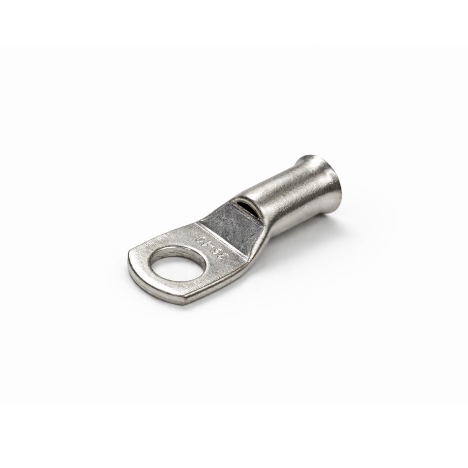Tin-plated 35mm² copper lug with M10 hole and flared bellmouth entry