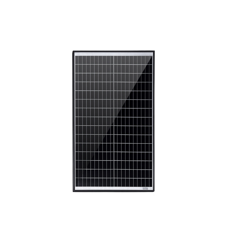 Front view of Exotronic 45W Fusion Fixed Solar Panel showing monocrystalline cells and black frame