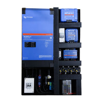 Front view of Exotronic Karijini pre-wired board with Victron inverter, chargers and fuses