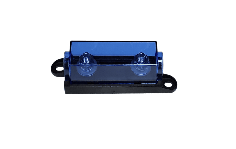 Exotronic Mega fuse holder assembled with transparent blue cover and black base