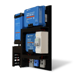 Angled view of Exotronic pre-wired board featuring Victron AC, DC-DC and solar chargers