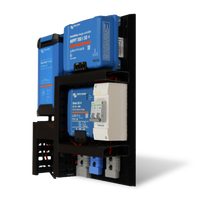 Angled view of Exotronic pre-wired board featuring Victron AC, DC-DC and solar chargers