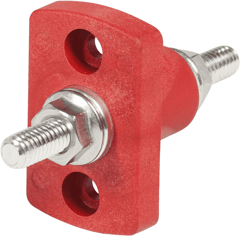 Red feed through connector with 5/16 inch tin-plated copper stud and mounting holes