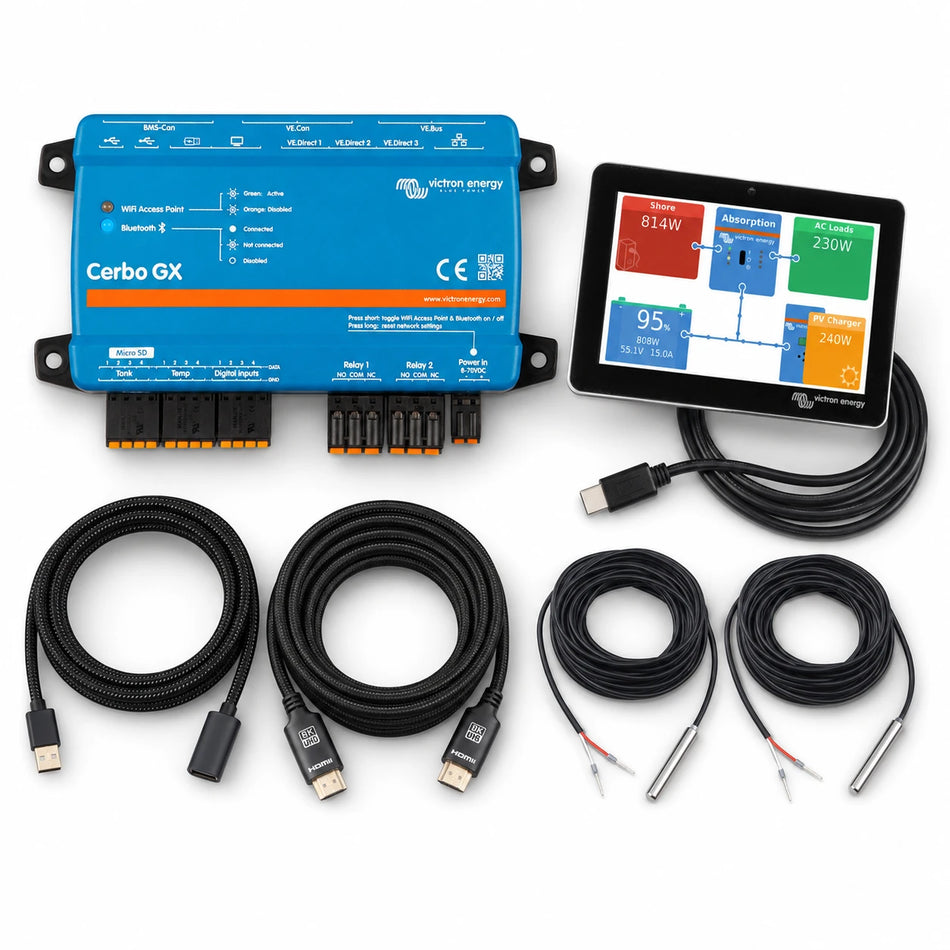 Victron Cerbo GX MK2 & GX Touch 50 System Bundle w/ 5m Extension & Temp Sensors