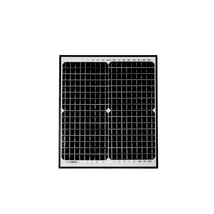 Front view of Exotronic 20W fixed solar panel with 32 monocrystalline cells