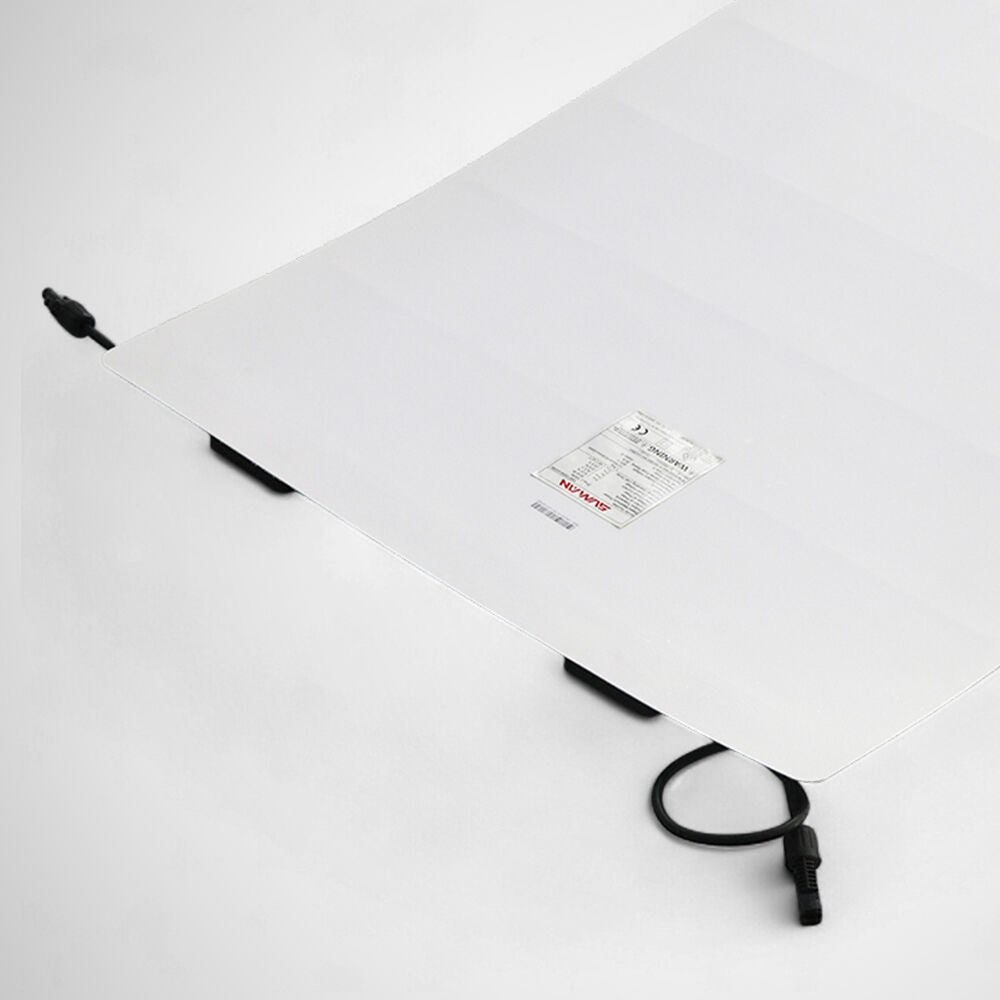 Rear view of the white backsheet on the flexible solar panel