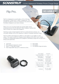 Specifications sheet for the Flip Pro USB socket showing 12V and 24V system data