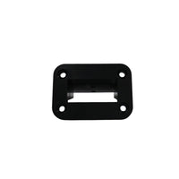 Front view of black flush mount Anderson plug panel with four pre-drilled mounting holes