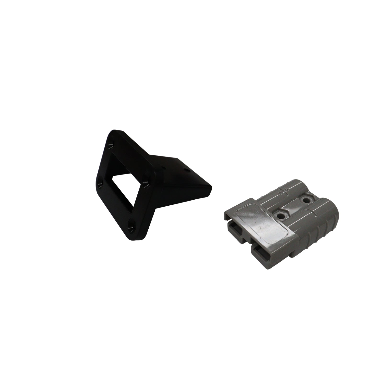 Black flush mount panel and grey 50A Anderson plug connector components