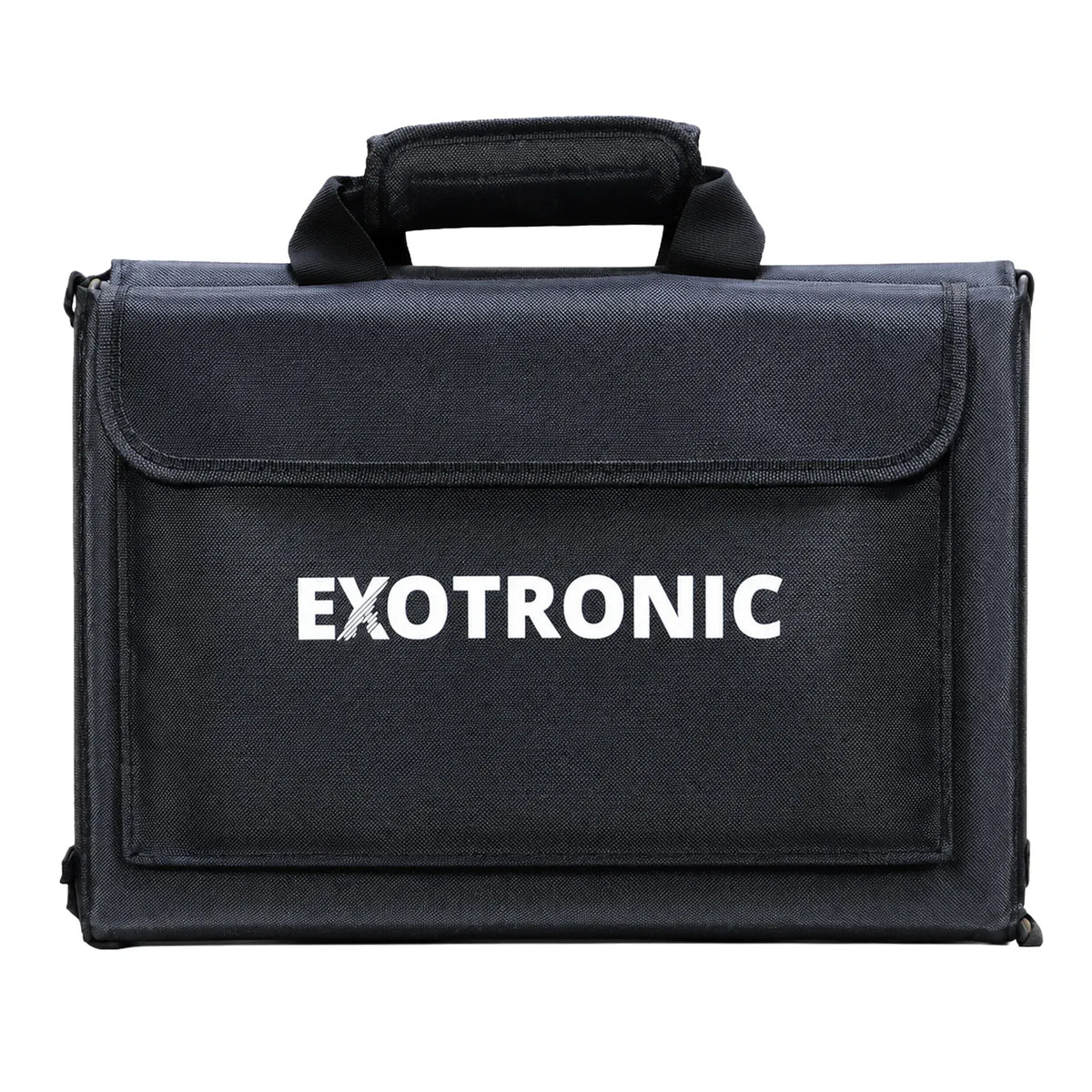 Folded 200W solar blanket compact carry case with padded handle and branding