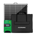 Portable solar panel kit with green MPPT controller and black carry bag