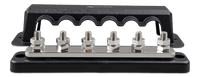 Front view of a 6-terminal 250A busbar with black ABS cover
