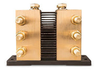 Front view of 6000A 50mV DC shunt with parallel resistive elements and insulated base