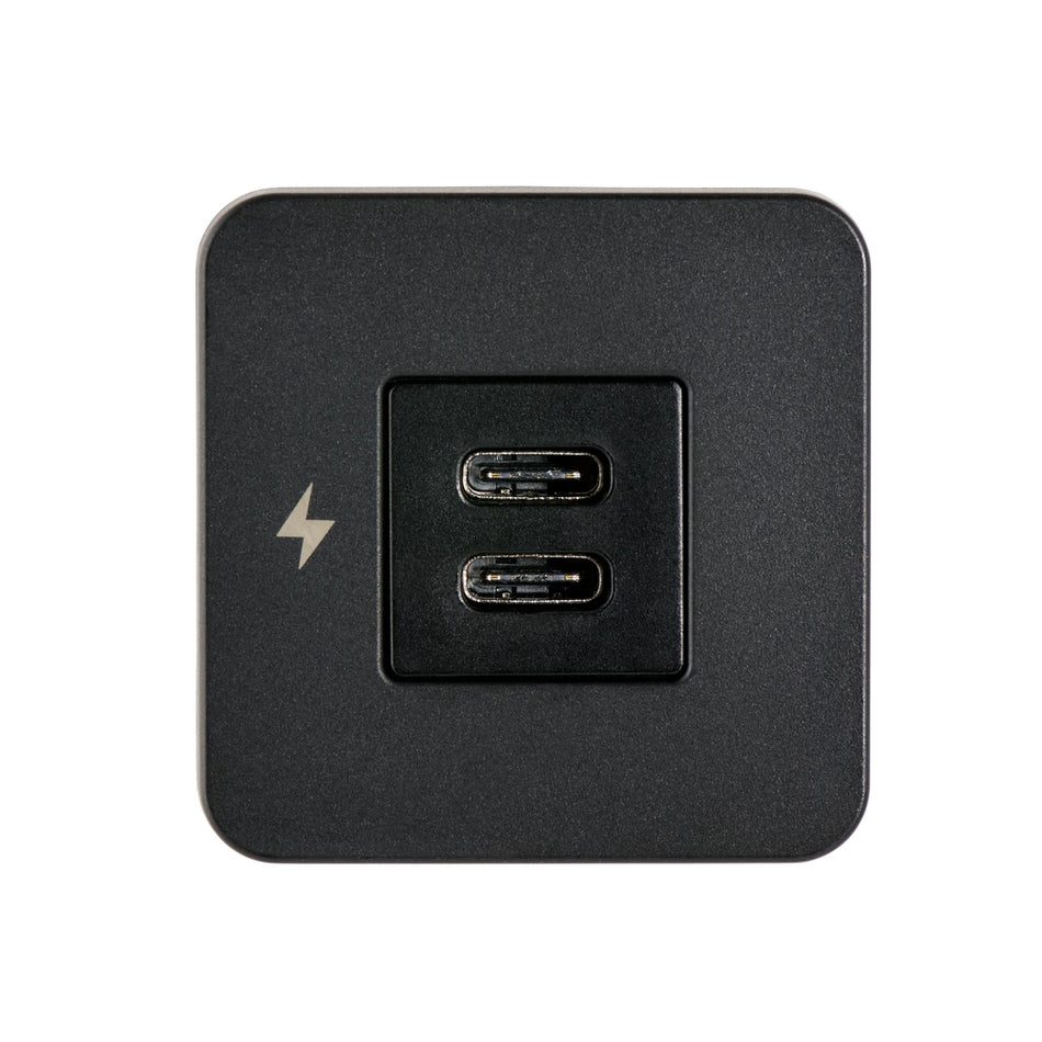 Front view of the black dual USB-C socket showing vertical port orientation
