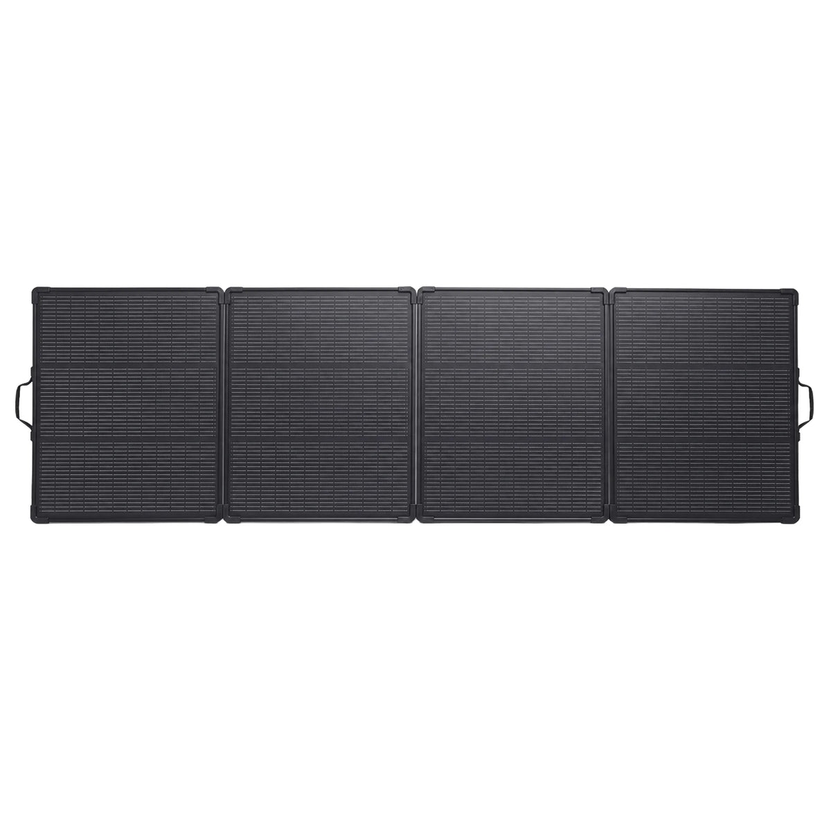 Flat front-on view of the four-panel 300W solar array fully unfolded