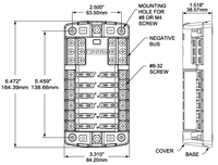 Technical drawing showing dimensions and mounting points for the 12-circuit fuse block