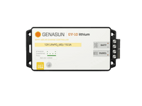 Top view of Genasun GV-10 Lithium MPPT solar charge controller showing terminals and LED status indicators
