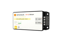 Side perspective of Genasun solar charge controller highlighting the rugged enclosure and terminal access