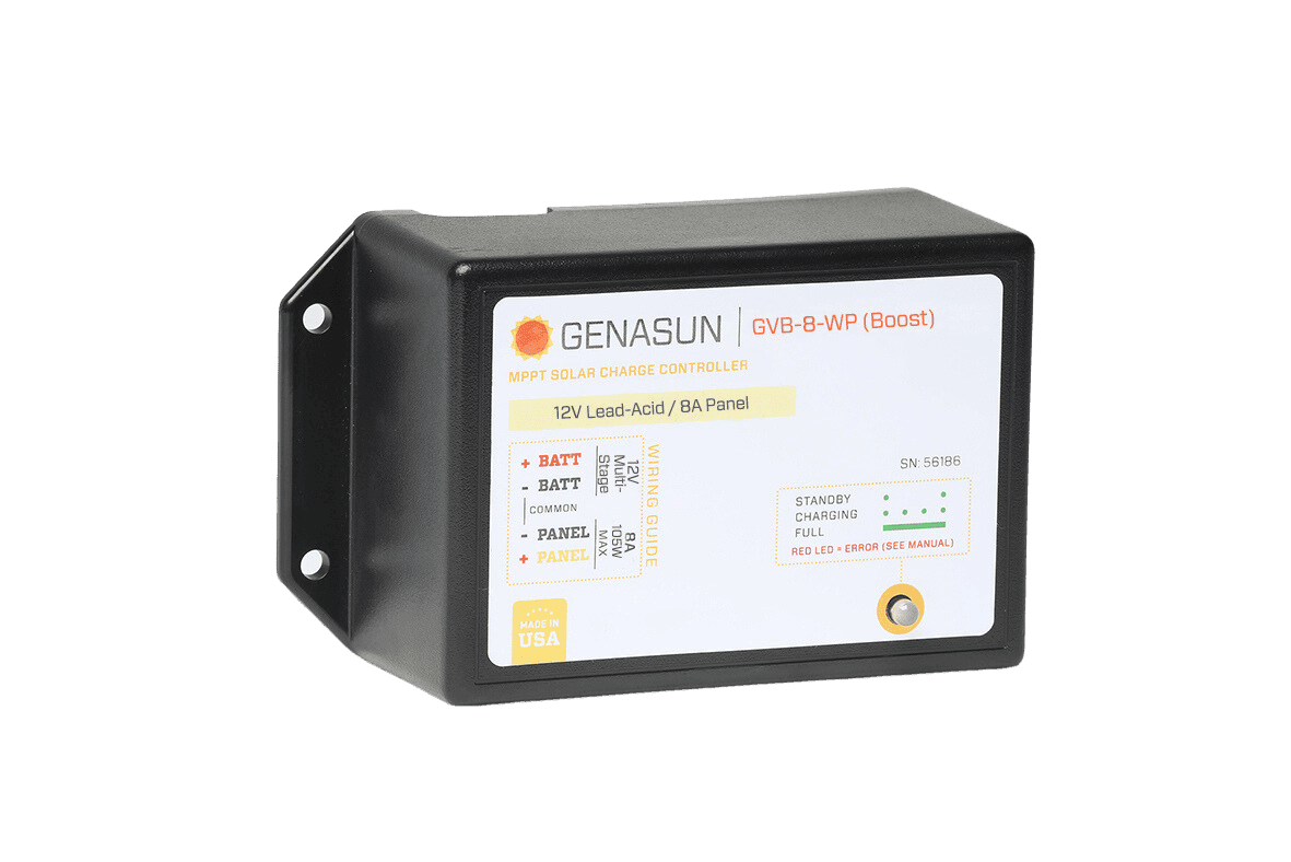 Genasun GVB-8-WP waterproof solar charge controller with boost technology for 12V lead-acid batteries