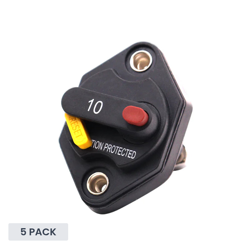 Exotronic 10A Mini Panel Mount Waterproof DC Circuit Breaker - 5 Pack