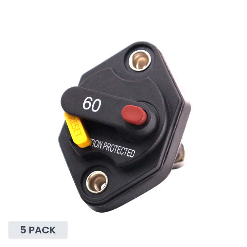 Exotronic 60A Mini Panel Mount Waterproof DC Circuit Breaker - 5 Pack