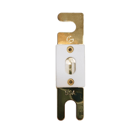 Front view of 60A ANL fuse with gold-plated terminals and ceramic housing