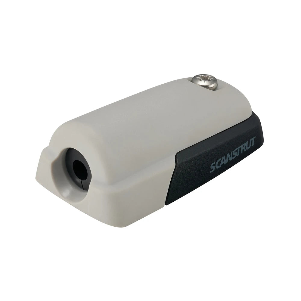 Perspective view of the assembled grey horizontal cable seal showing the entry point