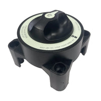 Isometric view of black battery isolator switch showing robust housing and mounting feet