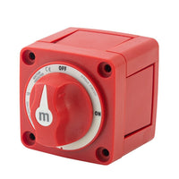 Angled view of 300A battery switch showing robust red housing and side profile