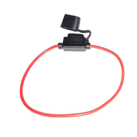 Inline standard blade fuse holder with red 14AWG wire loop and open waterproof cap
